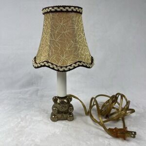 Solid Brass Teddy Bear Accent Lamp Nursery Baby Kid Nightlight Shade 10.25"